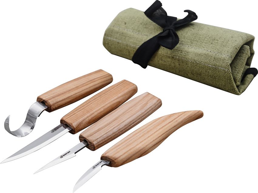 4 pc Knife Set with Tool Roll — Mountain Woodcarvers