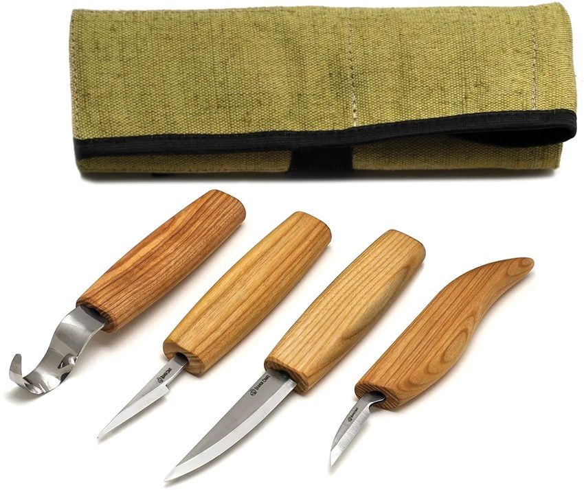 4 pc Knife Set with Tool Roll — Mountain Woodcarvers