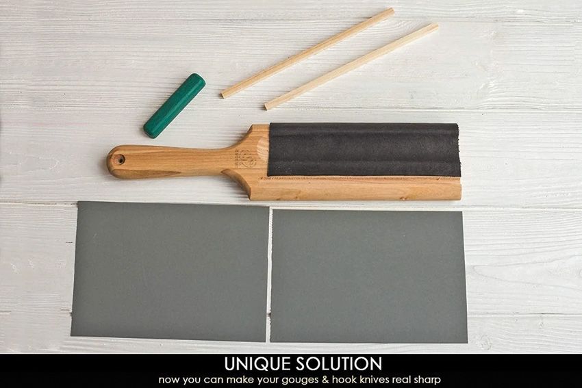 Leather Strop Reverses Abrasive Paper for Gouges & Hook Knives